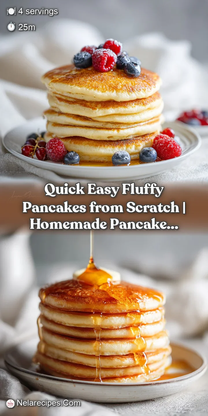 Close-up of a stack of tender, airy pancakes with a light syrup glaze and vibrant blueberry bursts.