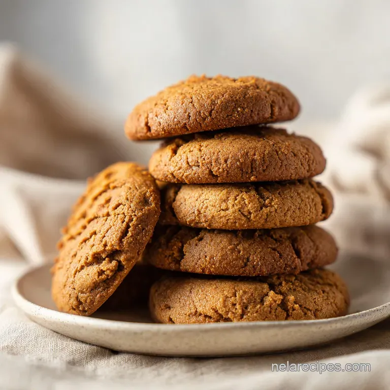 A neat stack of slightly cracked peanut butter cookies, artfully arranged with a single berry garnish