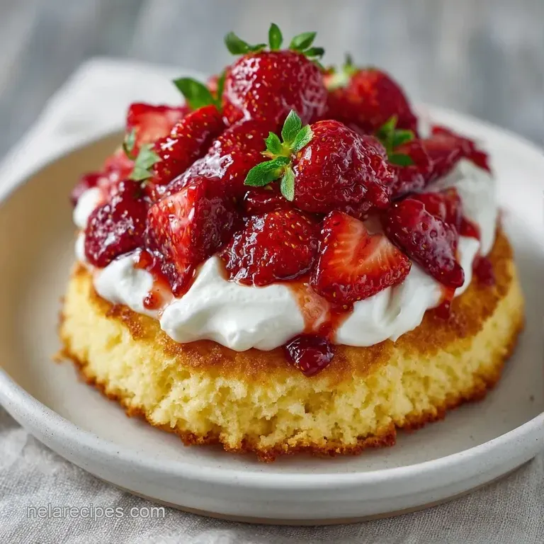Elegant slice of buttery golden cake topped with whipped cream and berries on a white ceramic plate.