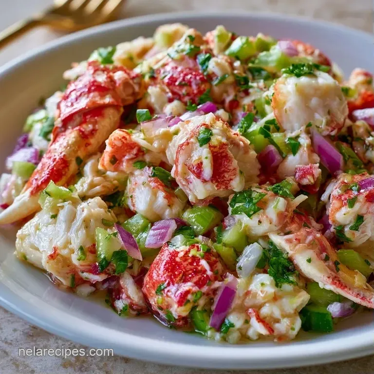 Neatly scooped mounds of chilled seafood salad topped with a sprig of fresh parsley on a sleek ceramic plate.