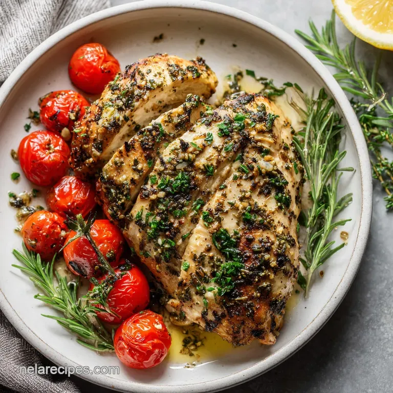 A fork-tender chicken thigh rests atop a bed of fluffy rice, drizzled with a savory pan sauce and fresh parsley.