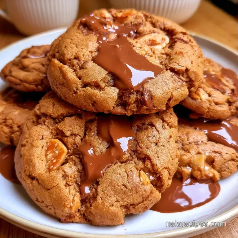 A stack of tawny-colored cookies on a white ceramic plate, paired with a glass of cold milk and fresh almonds.