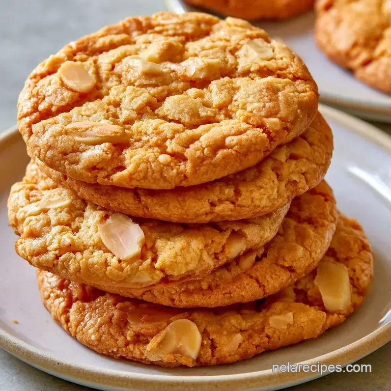 A stack of pale golden cookies on a white ceramic plate, garnished with a sprinkle of sea salt and sliced almonds.