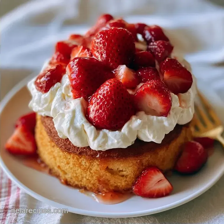 One Layer Strawberry Shortcake Cake with Fresh Berries