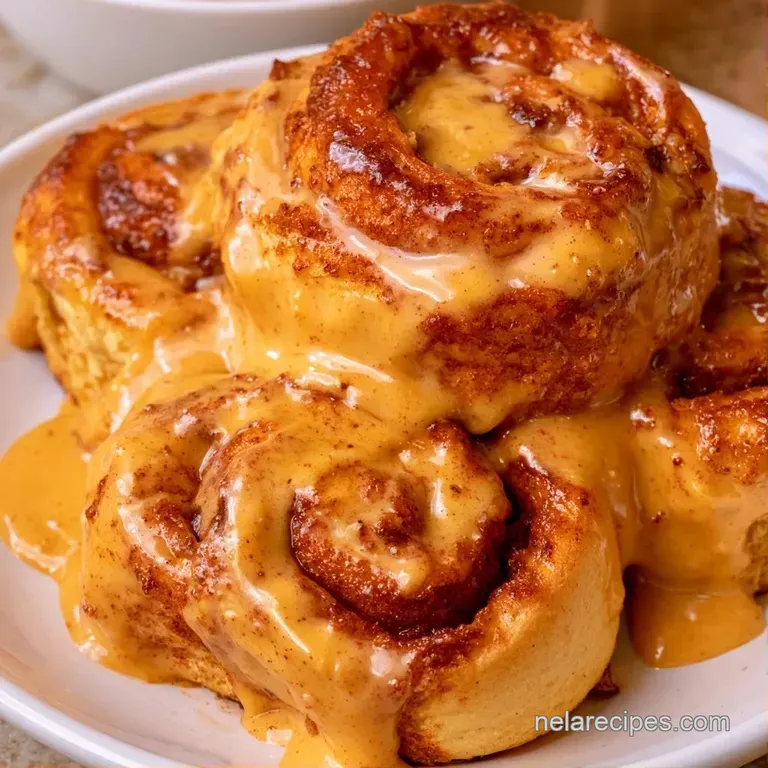 Two soft orange-hued rolls on a white plate, accented by a dusting of cinnamon and a swirl of frosting.