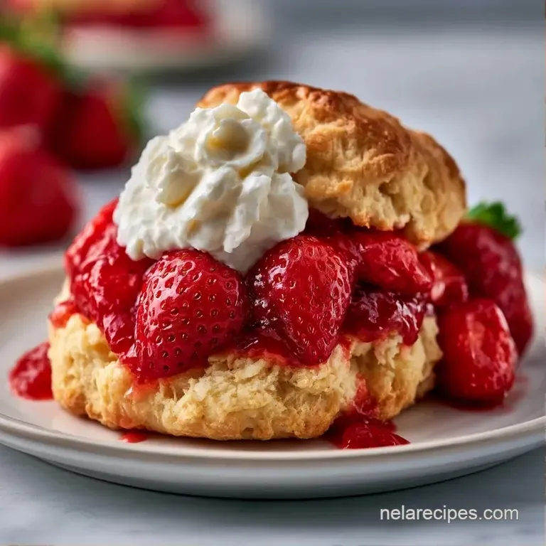 Buttery biscuits paired with vibrant red berries and whipped cream, dusted with sugar on a rustic wooden serving board.